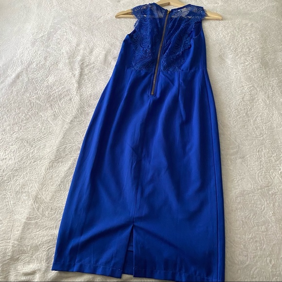 Blue Lace Back Midi Length Dress - Picture 3 of 10
